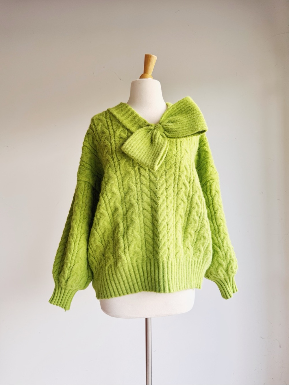 CYZ Lime Green Oversized Bow Cable Knit Sweater Chunky Knit S-L